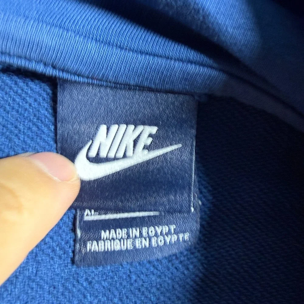 Nike Hoodie Mens XL Blue Spellout Graphic Logo Fleece Pullover Casual Sweatshirt